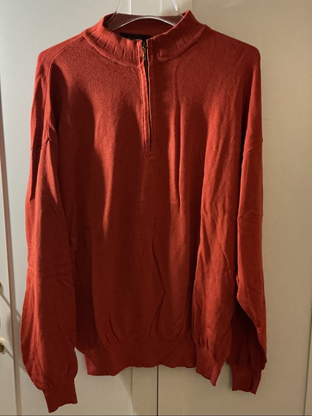 Raffi Men's Zip-Neck Sweater in Rust Orange